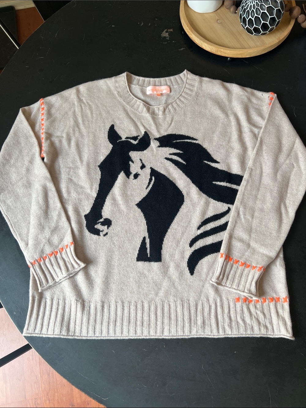 Lisa Todd 100% Cashmere To The Races Sweater with Horse Graphic Size L